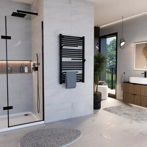 HD Atlas Black 1000x600 mm design törölközőszárító radiátor, matt fekete