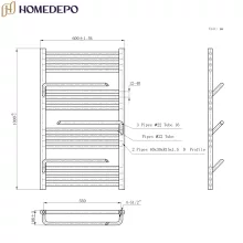 HD Atlas Black 1000x600 mm design törölközőszárító radiátor, matt fekete