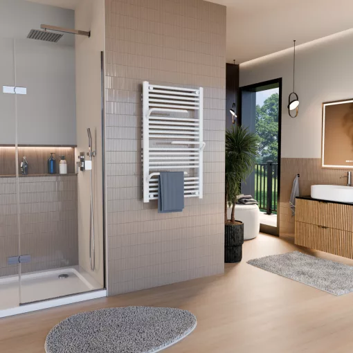 HD Atlas White 1000x600 mm design törölközőszárító radiátor, fényes fehér