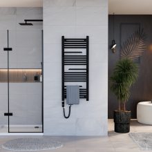 HD Atlas Black 1200x500 mm elektromos design törölközőszárító radiátor 400W-os fűtőpatronnal, matt fekete