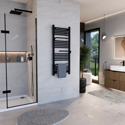 HD Atlas Black 1200x500 mm design törölközőszárító radiátor, matt fekete