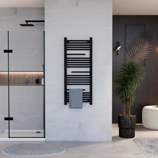 HD Atlas Black 1200x500 mm design törölközőszárító radiátor, matt fekete