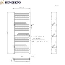 HD Atlas White 1200x500 mm elektromos design törölközőszárító radiátor 400W-os fűtőpatronnal, fényes fehér