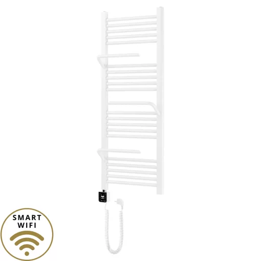 HD Atlas White 1200x500 mm smart elektromos design törölközőszárító radiátor 400W-os wifi-s fűtőpatronnal, fényes fehér