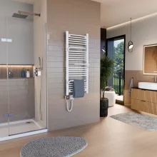 HD Atlas White 1200x500 mm smart elektromos design törölközőszárító radiátor 400W-os wifi-s fűtőpatronnal, fényes fehér