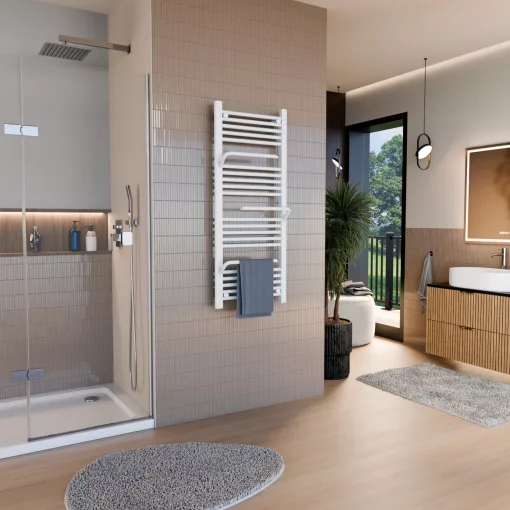 HD Atlas White 1200x500 mm design törölközőszárító radiátor, fényes fehér