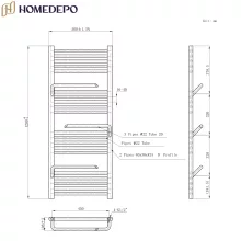HD Atlas White 1200x500 mm design törölközőszárító radiátor, fényes fehér
