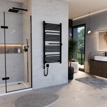 HD Atlas Black 1200x600 mm elektromos design törölközőszárító radiátor 400W-os fűtőpatronnal, matt fekete