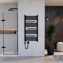 HD Atlas Black 1200x600 mm elektromos design törölközőszárító radiátor 400W-os fűtőpatronnal, matt fekete