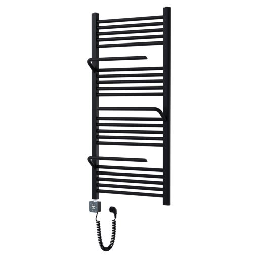 HD Atlas Black 1200x600 mm smart elektromos design törölközőszárító radiátor 400W-os wifi-s fűtőpatronnal, matt fekete