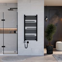 HD Atlas Black 1200x600 mm smart elektromos design törölközőszárító radiátor 400W-os wifi-s fűtőpatronnal, matt fekete