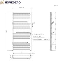 HD Atlas White 1200x600 mm elektromos design törölközőszárító radiátor 400W-os fűtőpatronnal, fényes fehér