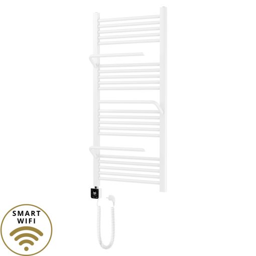 HD Atlas White 1200x600 mm smart elektromos design törölközőszárító radiátor 400W-os wifi-s fűtőpatronnal, fényes fehér