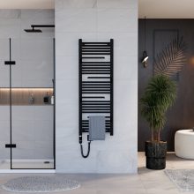 HD Atlas Black 1400x500 mm elektromos design törölközőszárító radiátor 400W-os fűtőpatronnal, matt fekete