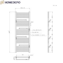 HD Atlas Black 1400x500 mm elektromos design törölközőszárító radiátor 400W-os fűtőpatronnal, matt fekete