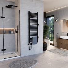 HD Atlas Black 1400x500 mm smart elektromos design törölközőszárító radiátor 400W-os wifi-s fűtőpatronnal, matt fekete