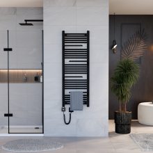 HD Atlas Black 1400x500 mm smart elektromos design törölközőszárító radiátor 400W-os wifi-s fűtőpatronnal, matt fekete