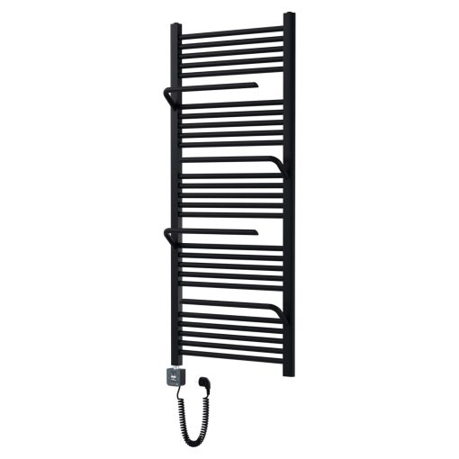 HD Atlas Black 1400x600 mm smart elektromos design törölközőszárító radiátor 400W-os wifi-s fűtőpatronnal, matt fekete