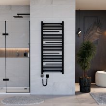 HD Atlas Black 1400x600 mm smart elektromos design törölközőszárító radiátor 400W-os wifi-s fűtőpatronnal, matt fekete