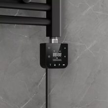 HD Atlas Black 1400x600 mm smart elektromos design törölközőszárító radiátor 400W-os wifi-s fűtőpatronnal, matt fekete