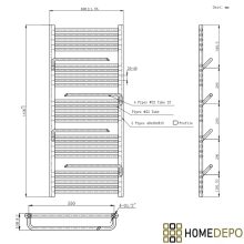 HD Atlas Black 1400x600 mm design törölközőszárító radiátor, matt fekete