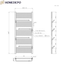HD Atlas White 1400x600 mm elektromos design törölközőszárító radiátor 400W-os fűtőpatronnal, fényes fehér