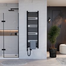 HD Atlas Black 1600x500 mm elektromos design törölközőszárító radiátor 400W-os fűtőpatronnal, matt fekete