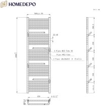 HD Atlas Black 1600x500 mm elektromos design törölközőszárító radiátor 400W-os fűtőpatronnal, matt fekete