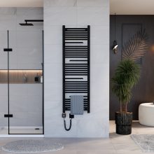 HD Atlas Black 1600x500 mm smart elektromos design törölközőszárító radiátor 400W-os wifi-s fűtőpatronnal, matt fekete