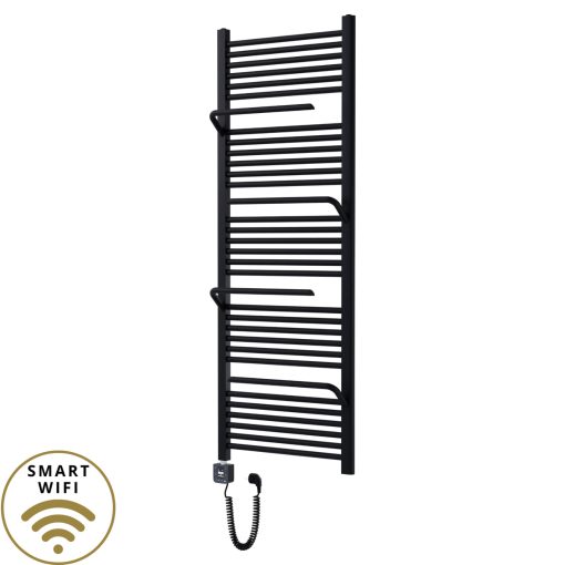 HD Atlas Black 1600x600 mm smart elektromos design törölközőszárító radiátor 400W-os wifi-s fűtőpatronnal, matt fekete