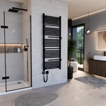 HD Atlas Black 1600x600 mm smart elektromos design törölközőszárító radiátor 400W-os wifi-s fűtőpatronnal, matt fekete