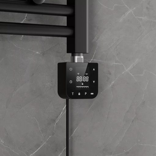 HD Atlas Black 1600x600 mm smart elektromos design törölközőszárító radiátor 400W-os wifi-s fűtőpatronnal, matt fekete