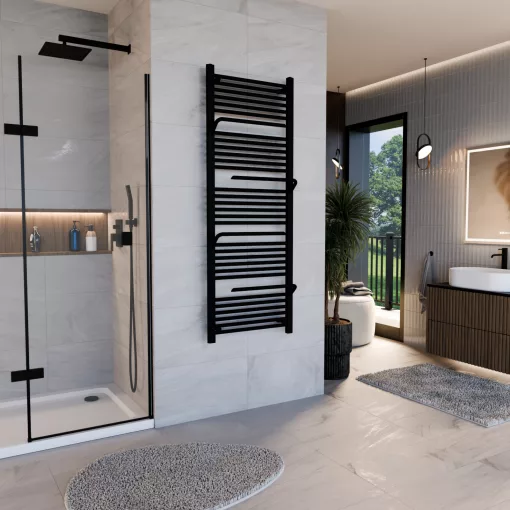 HD Atlas Black 1600x600 mm design törölközőszárító radiátor, matt fekete