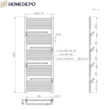 HD Atlas White 1600x600 mm elektromos design törölközőszárító radiátor 400W-os fűtőpatronnal, fényes fehér