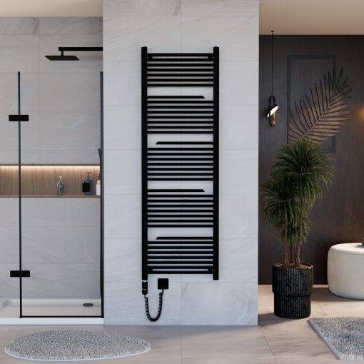 HD Atlas Black 1800x600 mm elektromos design törölközőszárító radiátor 600W-os fűtőpatronnal, matt fekete