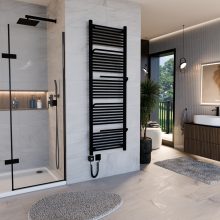 HD Atlas Black 1800x600 mm smart elektromos design törölközőszárító radiátor 600W-os wifi-s fűtőpatronnal, matt fekete