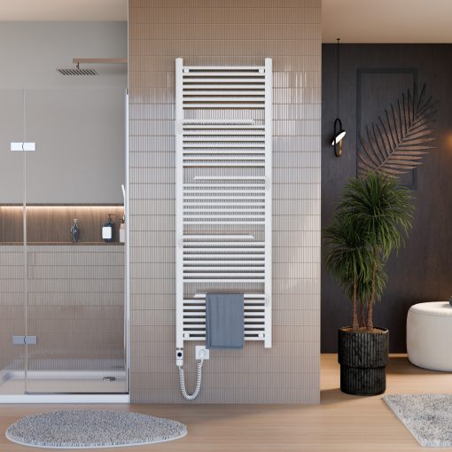 HD Atlas White 1800x600 mm elektromos design törölközőszárító radiátor 600W-os fűtőpatronnal, fényes fehér