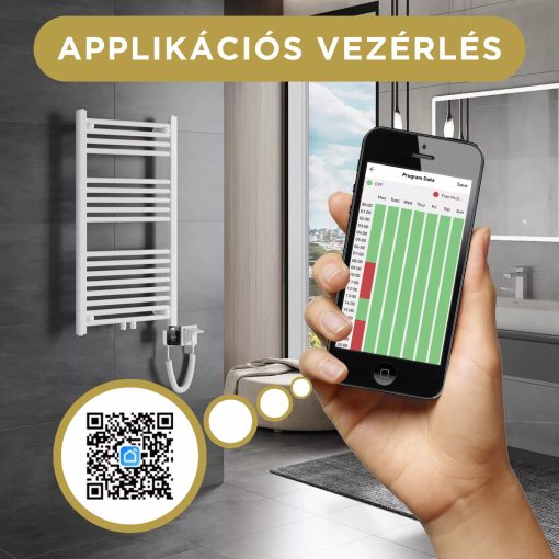 HD Atlas White 1800x600 mm smart elektromos design törölközőszárító radiátor 600W-os wifi-s fűtőpatronnal, fényes fehér