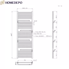 HD Atlas White 1800x600 mm design törölközőszárító radiátor, fényes fehér