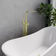 HD Onyx Brushed Gold szálcsiszolt arany szabadonálló kádtöltő csaptelep elforgatható kifolyócsővel és kézi zuhanyszettel