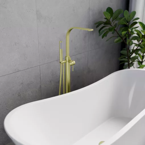 HD Onyx Brushed Gold szálcsiszolt arany szabadonálló kádtöltő csaptelep elforgatható kifolyócsővel és kézi zuhanyszettel