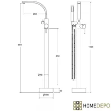 HD Onyx Brushed Gold szálcsiszolt arany szabadonálló kádtöltő csaptelep elforgatható kifolyócsővel és kézi zuhanyszettel