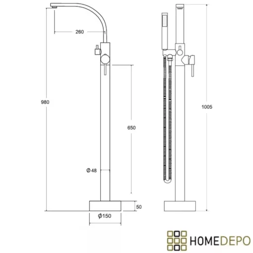HD Onyx Brushed Gold szálcsiszolt arany szabadonálló kádtöltő csaptelep elforgatható kifolyócsővel és kézi zuhanyszettel