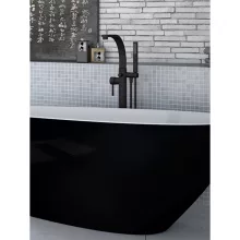 HD Onyx Black fekete szabadonálló kádtöltő csaptelep elforgatható kifolyócsővel és kézi zuhanyszettel