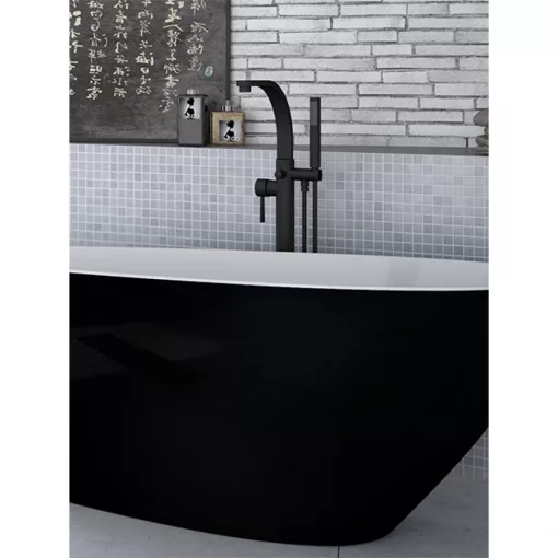 HD Onyx Black fekete szabadonálló kádtöltő csaptelep elforgatható kifolyócsővel és kézi zuhanyszettel