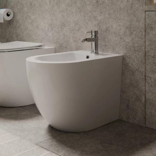 HD Lea Glossy White íves álló bidé, cserélhető színű túlfolyóval