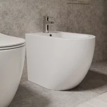 HD Lea Glossy White íves álló bidé, cserélhető színű túlfolyóval