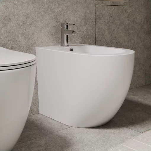 HD Lea Glossy White íves álló bidé, cserélhető színű túlfolyóval