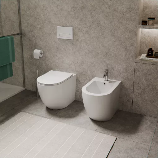 HD Lea Glossy White íves álló bidé, cserélhető színű túlfolyóval