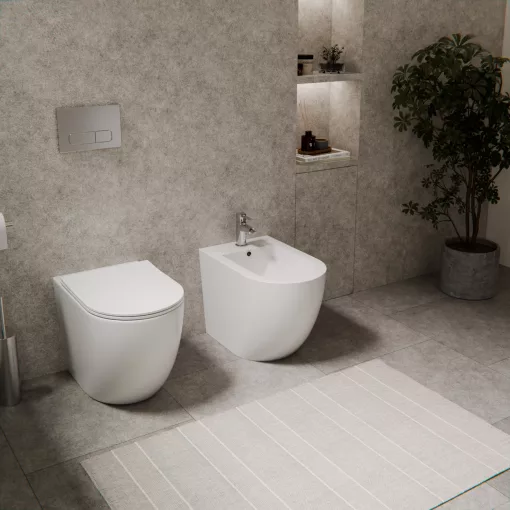 HD Lea Glossy White íves álló bidé, cserélhető színű túlfolyóval